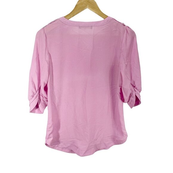 41hawthorn Womens Blouse Pink 3/4 Sleeve Roll Tab Notch Neck Pockets Buttons M - Picture 2 of 5